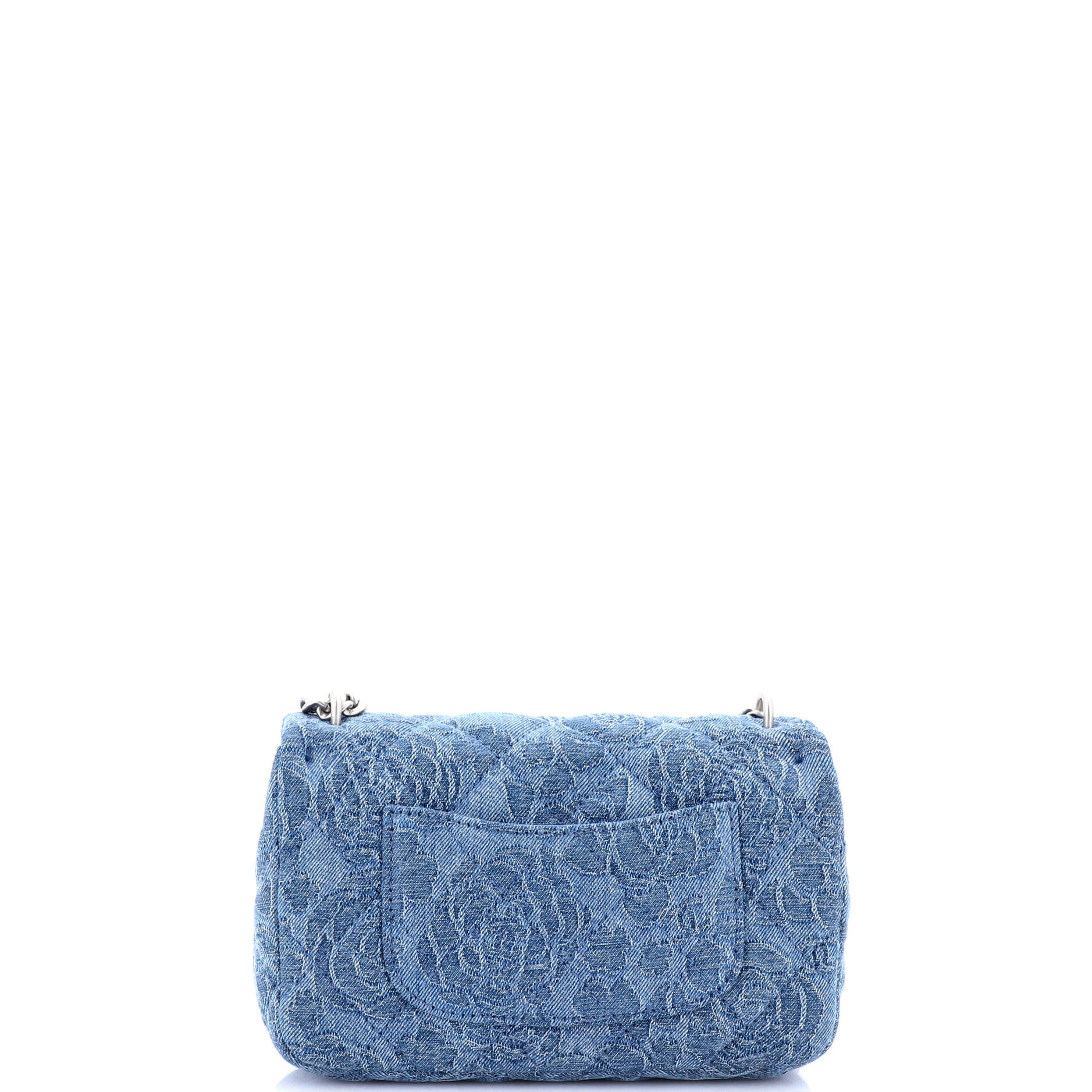 Chanel Sweet Heart Chain Square Flap Bag Quilted Camellia Denim Mini