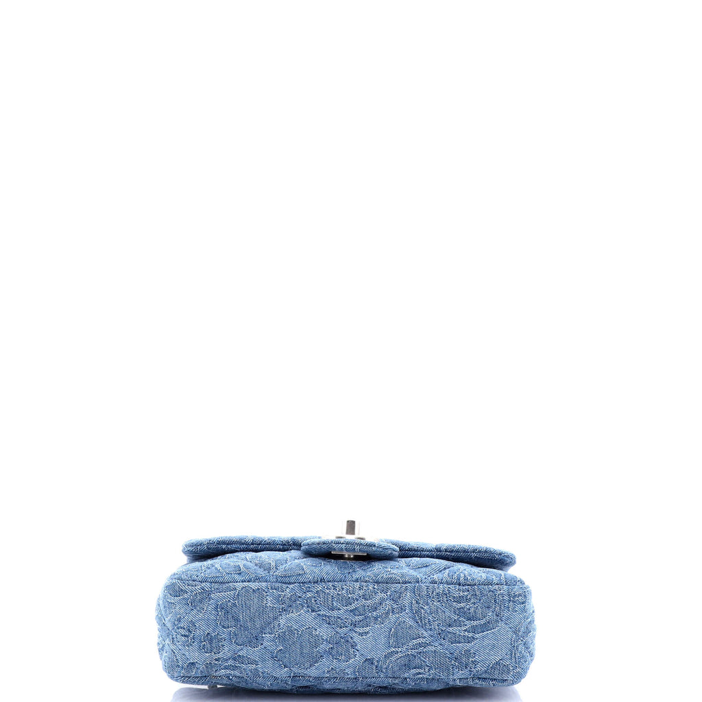 Chanel Sweet Heart Chain Square Flap Bag Quilted Camellia Denim Mini