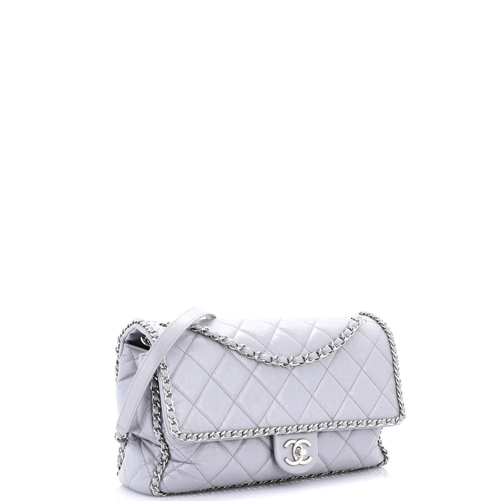 Chanel Running Chain Around Flap Bag Quilted Crumpled Calfskin Large