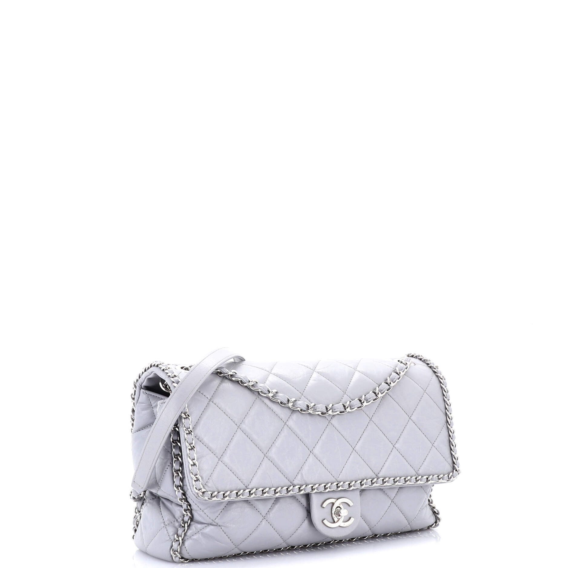 Chanel Running Chain Around Flap Bag Quilted Crumpled Calfskin Large