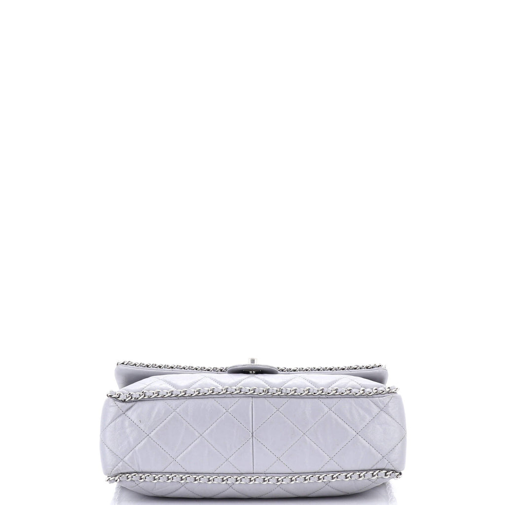 Chanel Running Chain Around Flap Bag Quilted Crumpled Calfskin Large
