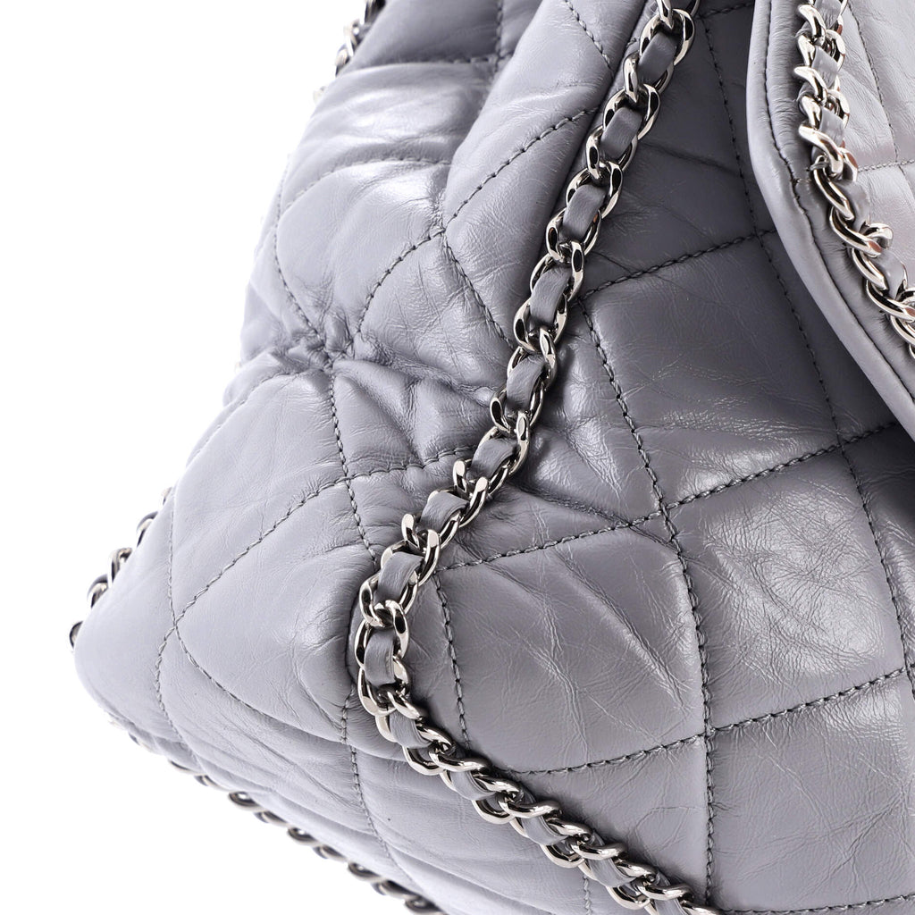 Chanel Running Chain Around Flap Bag Quilted Crumpled Calfskin Large