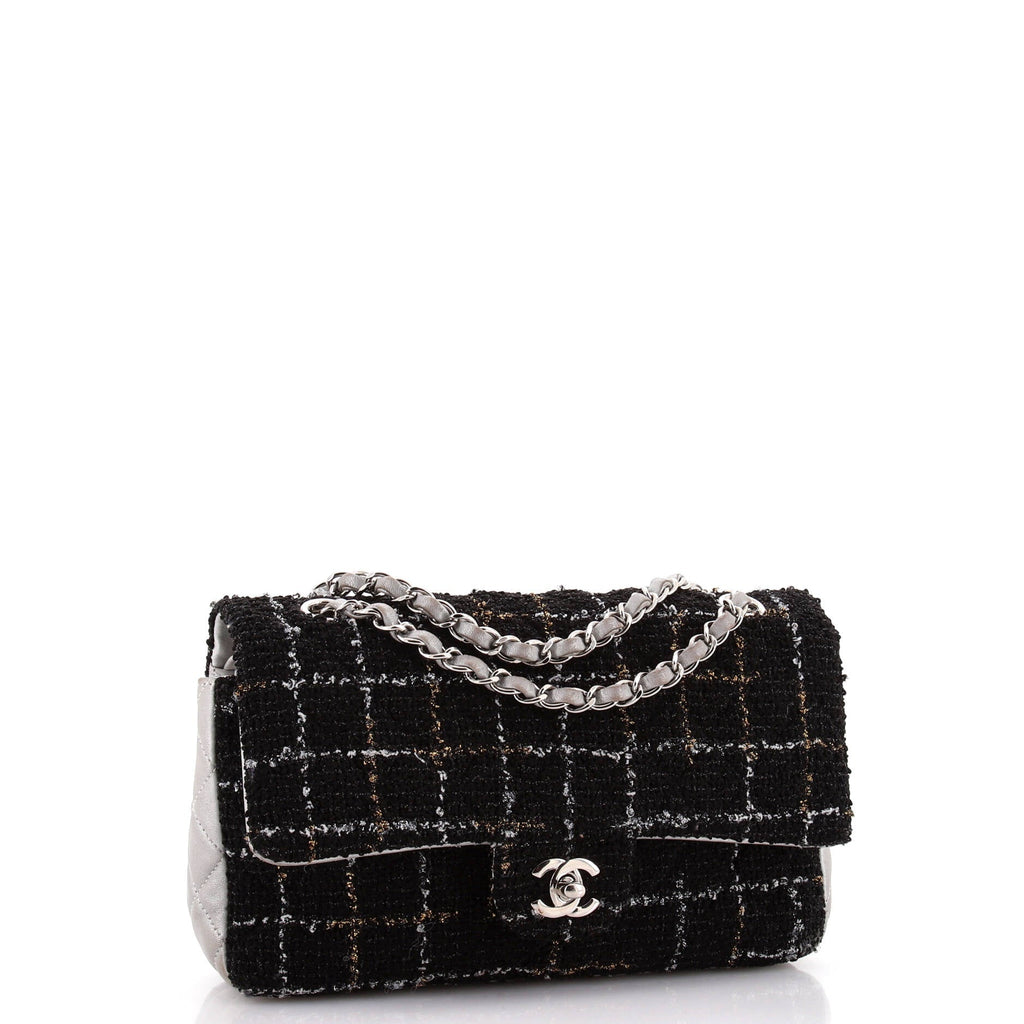 Chanel Classic Double Flap Bag Tweed and Quilted Lambskin Medium