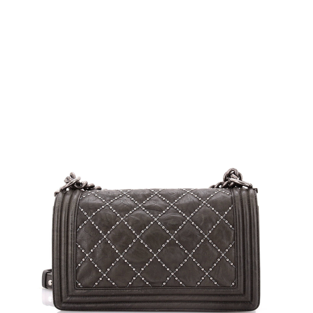Chanel Boy Flap Bag Studded Quilted Distressed Calfskin Old Medium