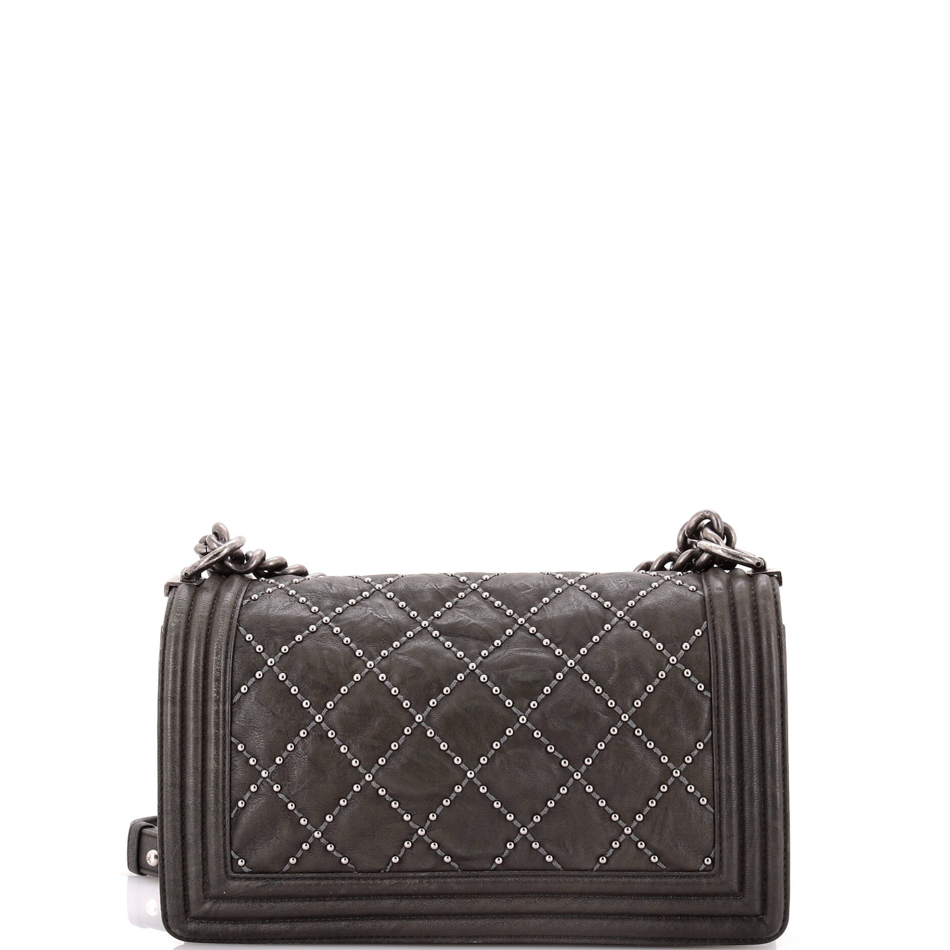 Chanel Boy Flap Bag Studded Quilted Distressed Calfskin Old Medium