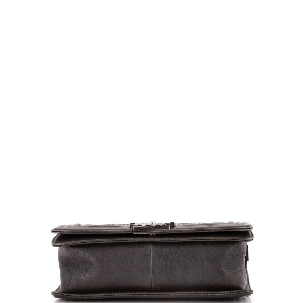 Chanel Boy Flap Bag Studded Quilted Distressed Calfskin Old Medium