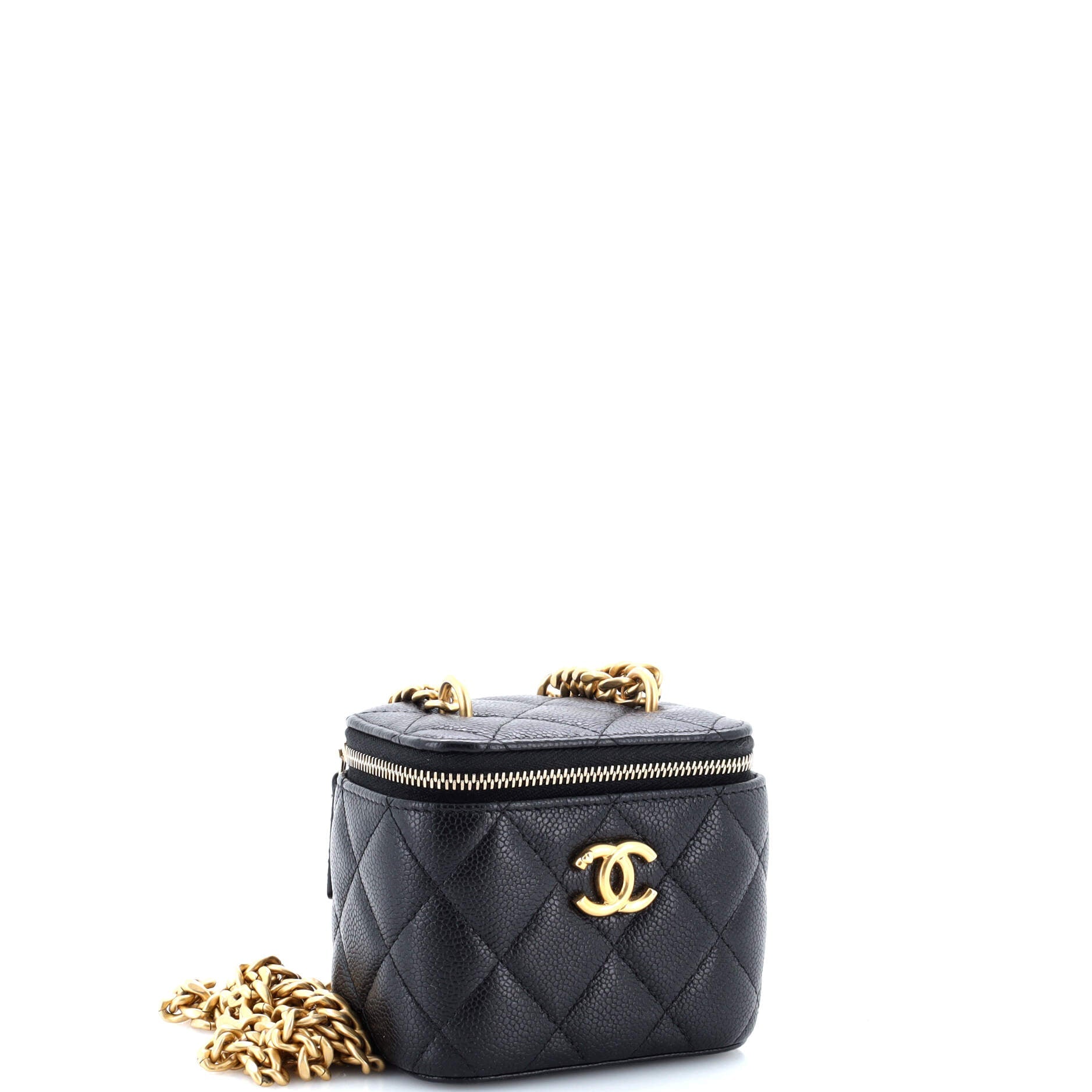 Chanel Sweet Heart Vanity Case with Chain Quilted Caviar Mini