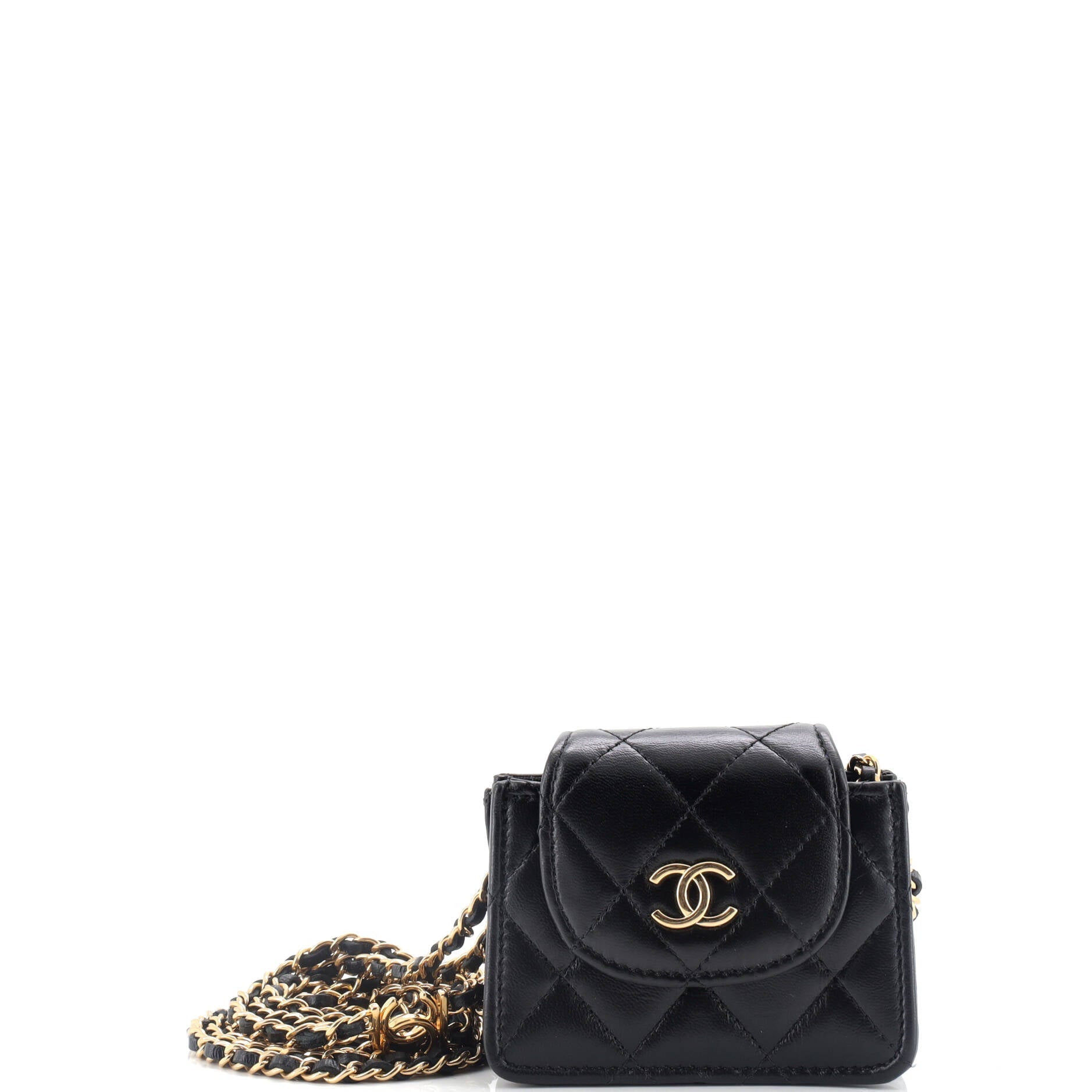 Chanel CC Accordion Round Flap Clutch with Chain Quilted Lambskin Mini