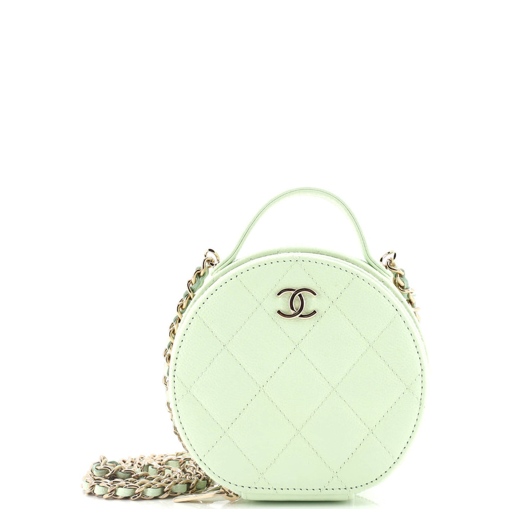 Chanel Handle with Care Round Vanity Case with Chain Quilted Caviar Small