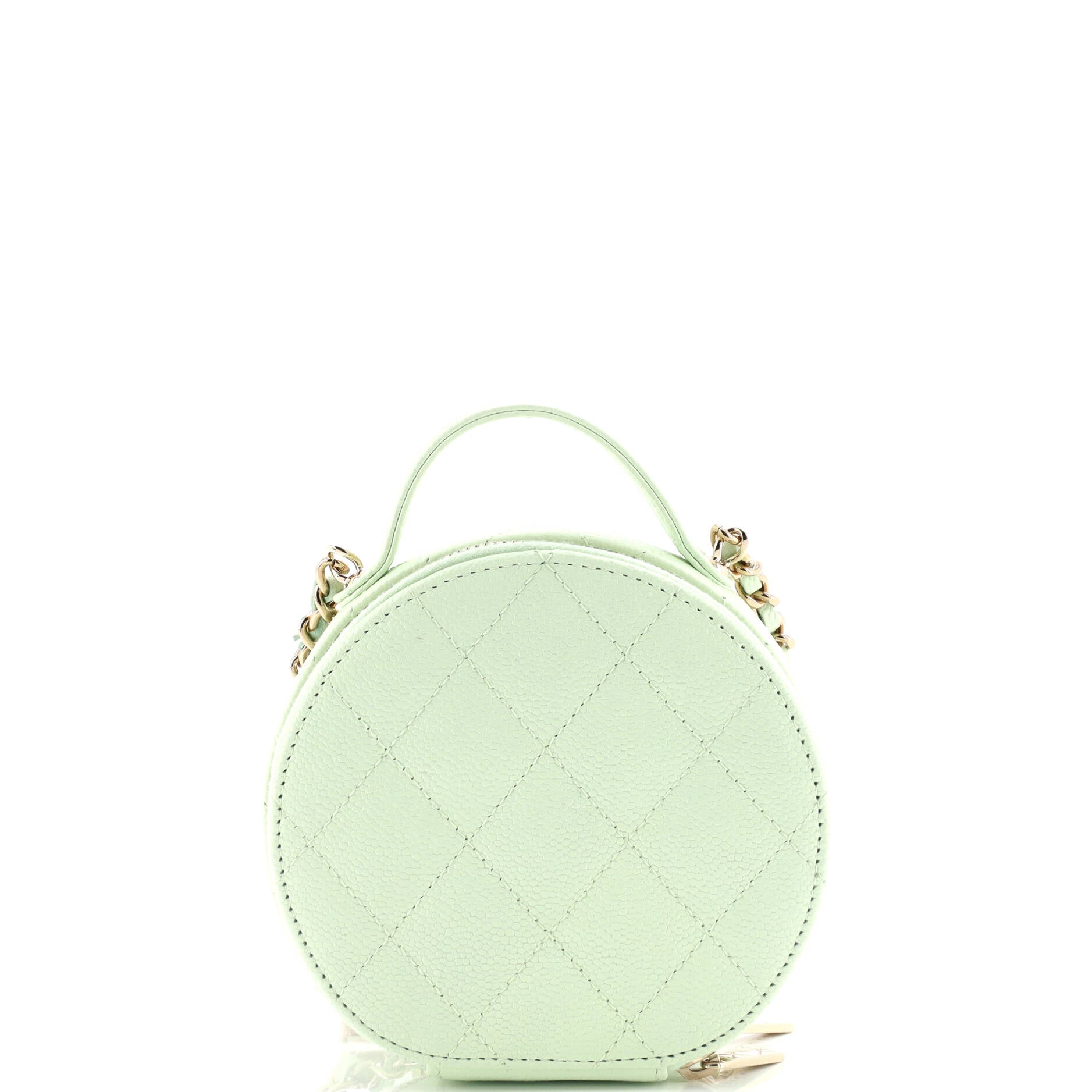Chanel Handle with Care Round Vanity Case with Chain Quilted Caviar Small