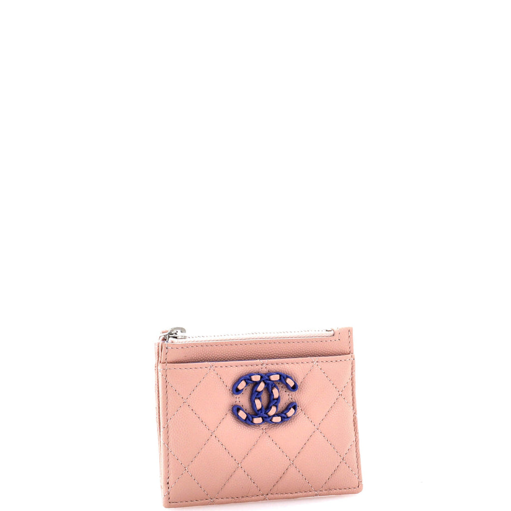 Chanel Bicolor CC Zip Around Card Holder Quilt Caviar