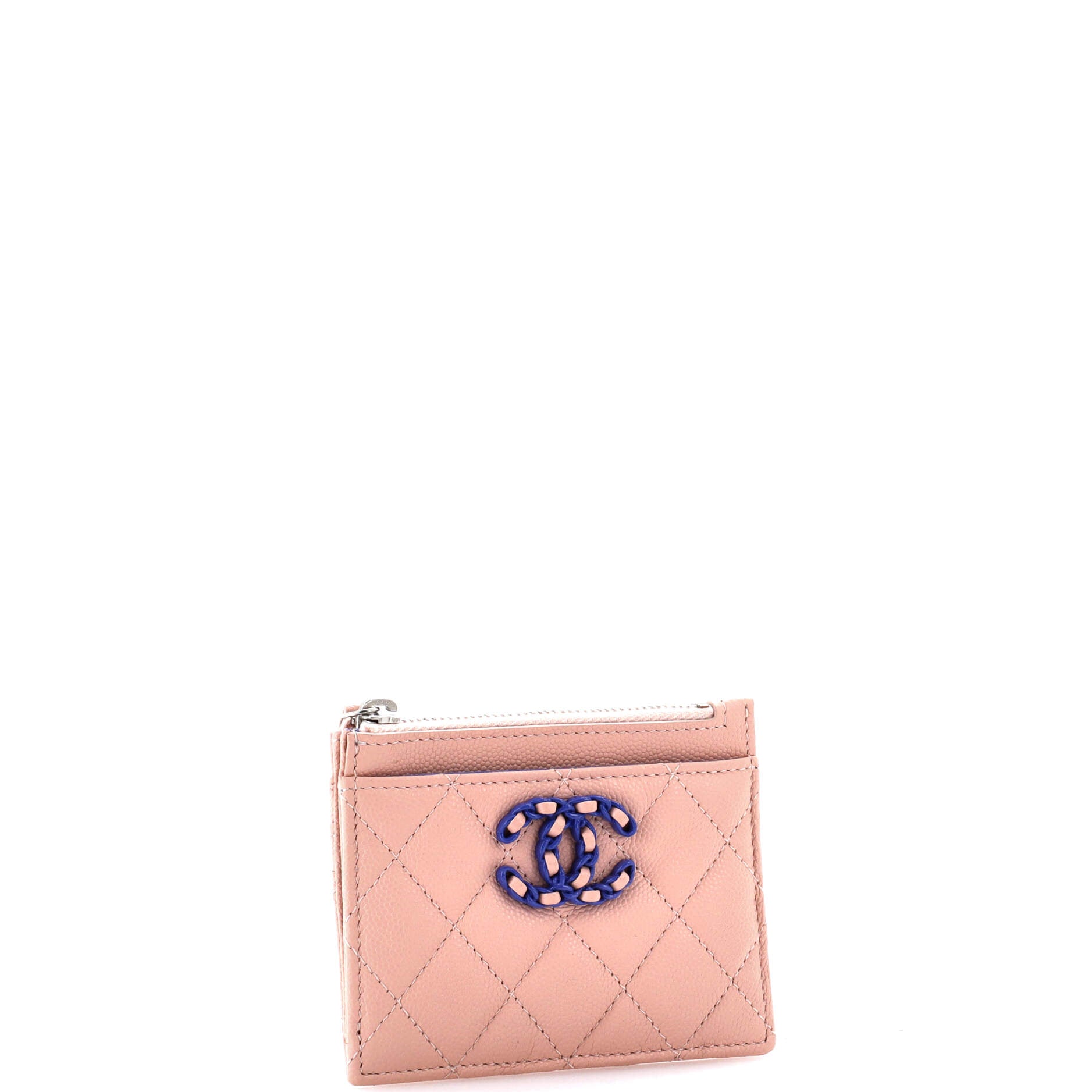Chanel Bicolor CC Zip Around Card Holder Quilt Caviar