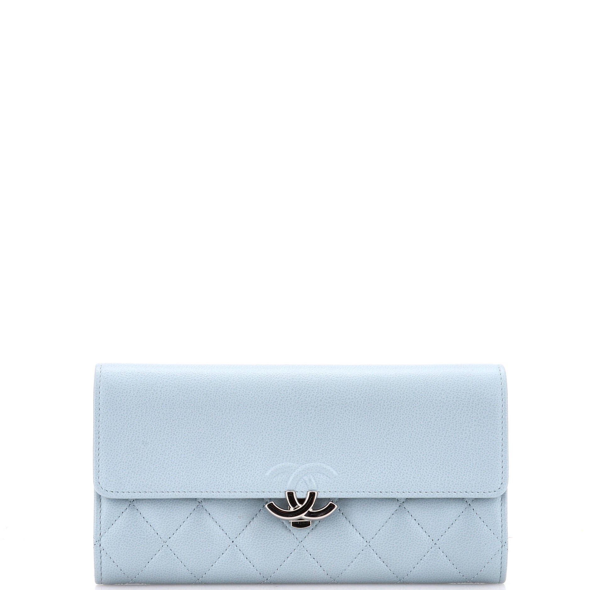 Chanel CC Box Gusset Flap Wallet Quilted Calfskin Long