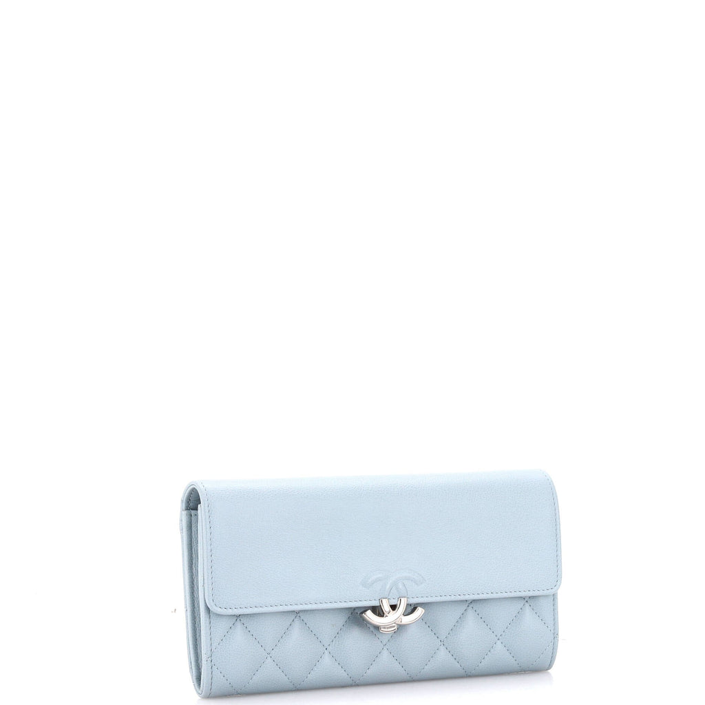 Chanel CC Box Gusset Flap Wallet Quilted Calfskin Long