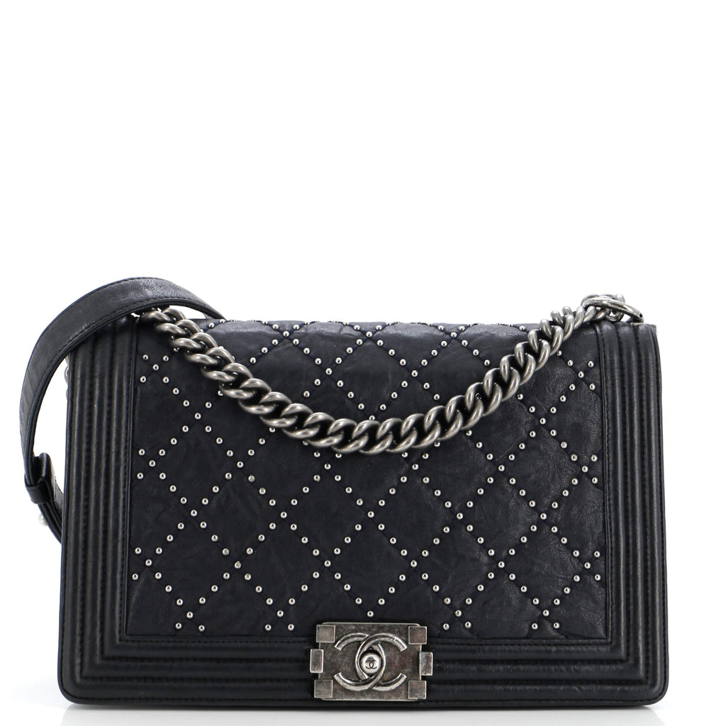 Chanel Boy Flap Bag Studded Quilted Distressed Calfskin New Medium