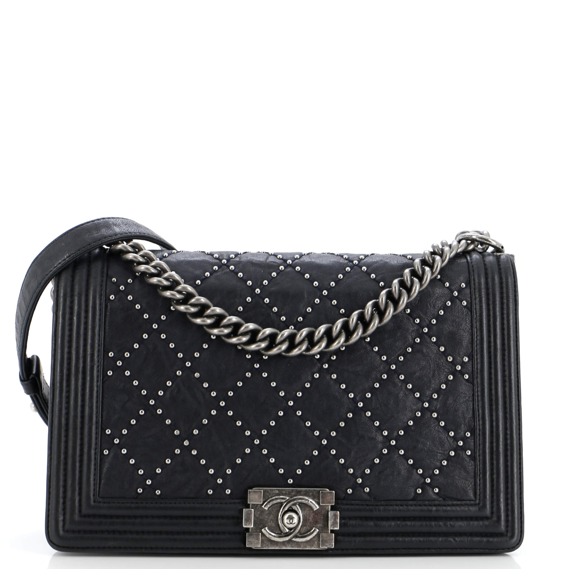 Chanel Boy Flap Bag Studded Quilted Distressed Calfskin New Medium