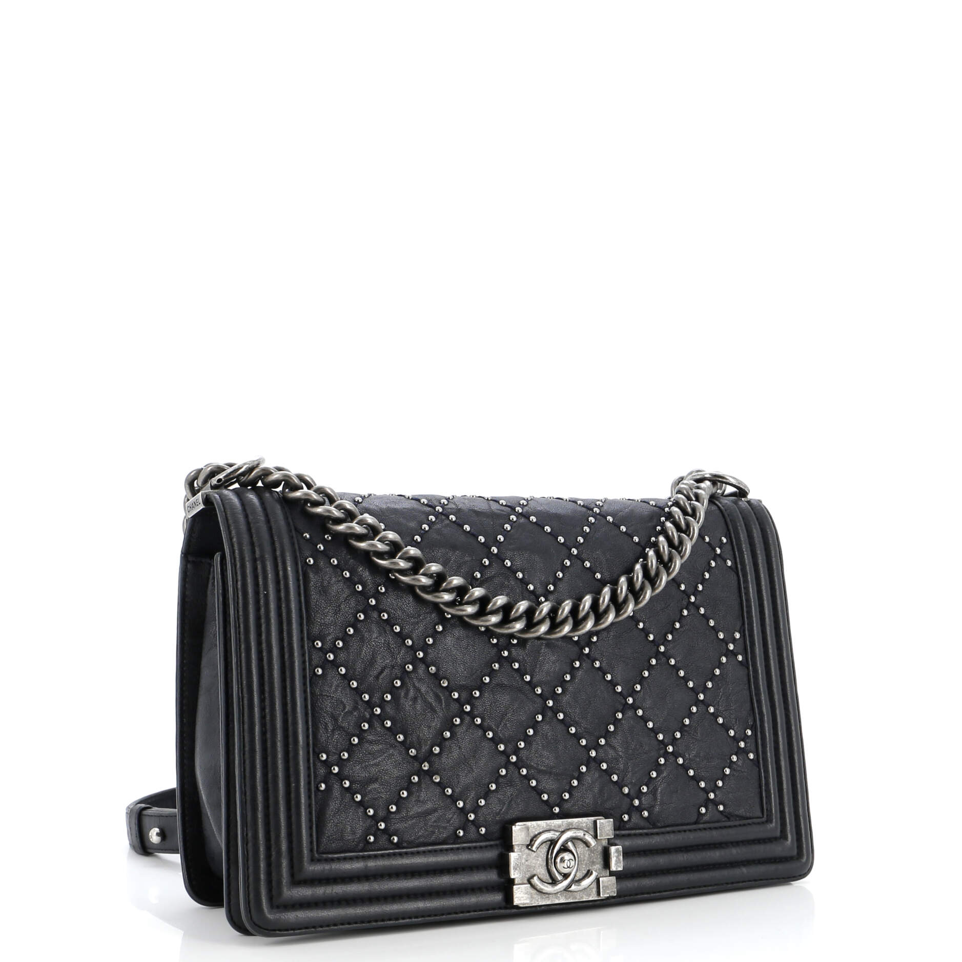 Chanel Boy Flap Bag Studded Quilted Distressed Calfskin New Medium