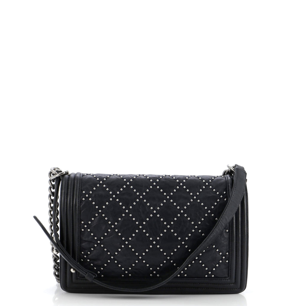 Chanel Boy Flap Bag Studded Quilted Distressed Calfskin New Medium