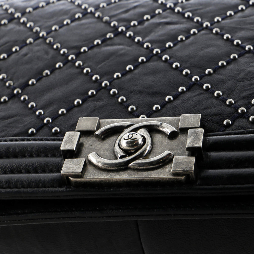 Chanel Boy Flap Bag Studded Quilted Distressed Calfskin New Medium