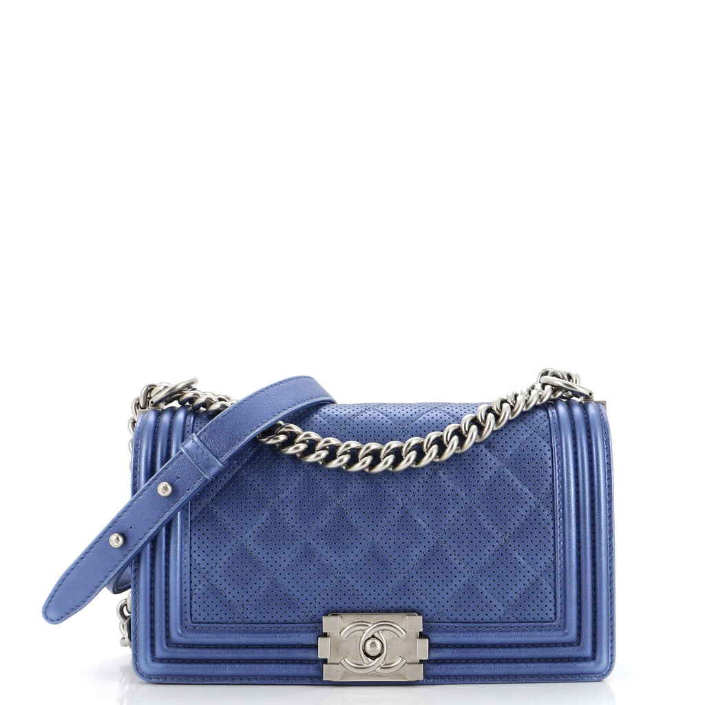 Chanel Boy Flap Bag Quilted Perforated Lambskin Old Medium