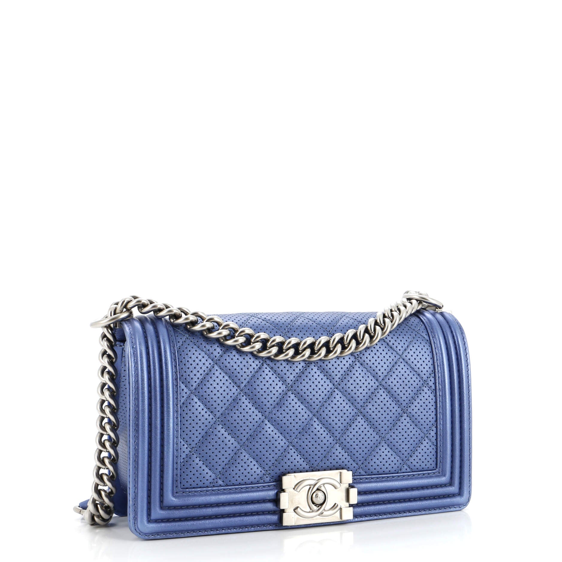 Chanel Boy Flap Bag Quilted Perforated Lambskin Old Medium