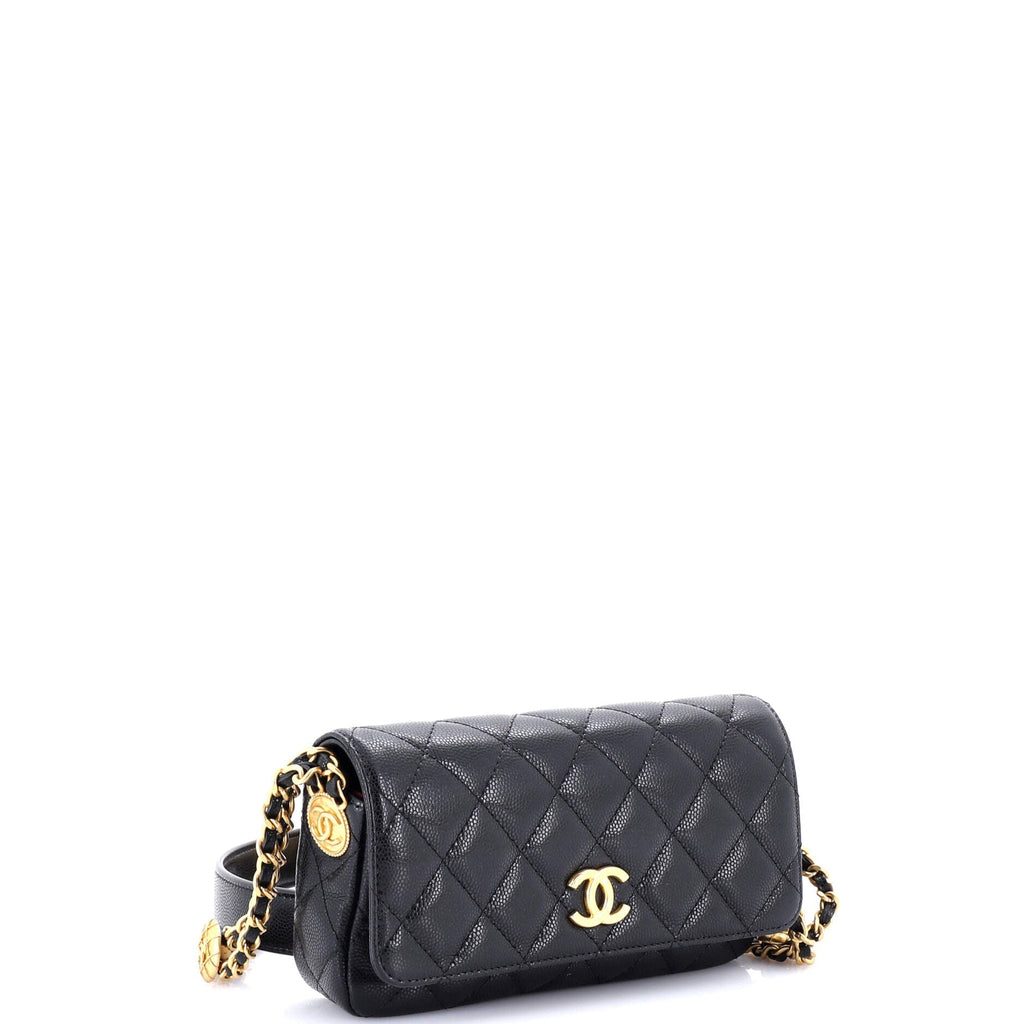 Chanel Twist Your Buttons Flap Clutch with Chain Quilted Caviar