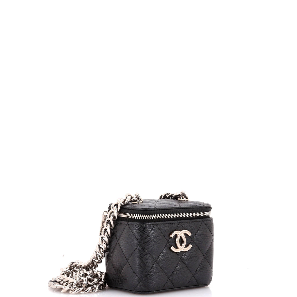 Chanel Coco Enamel Strap Vanity Case with Chain Quilted Caviar Mini