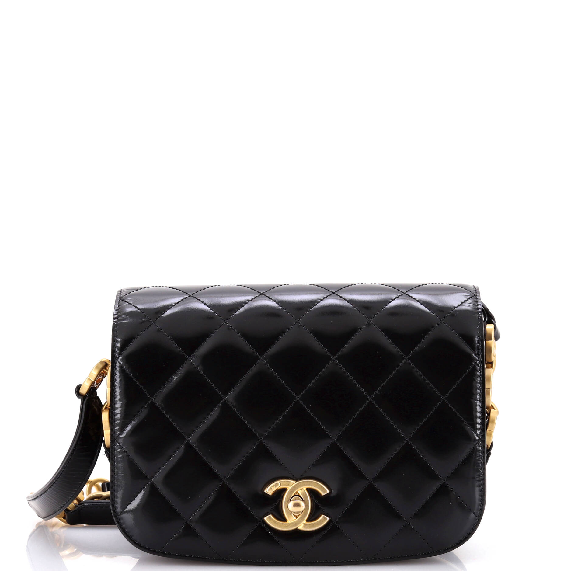 Chanel My Sweet CC Full Flap Messenger Bag Quilted Shiny Calfskin with Suede Mini