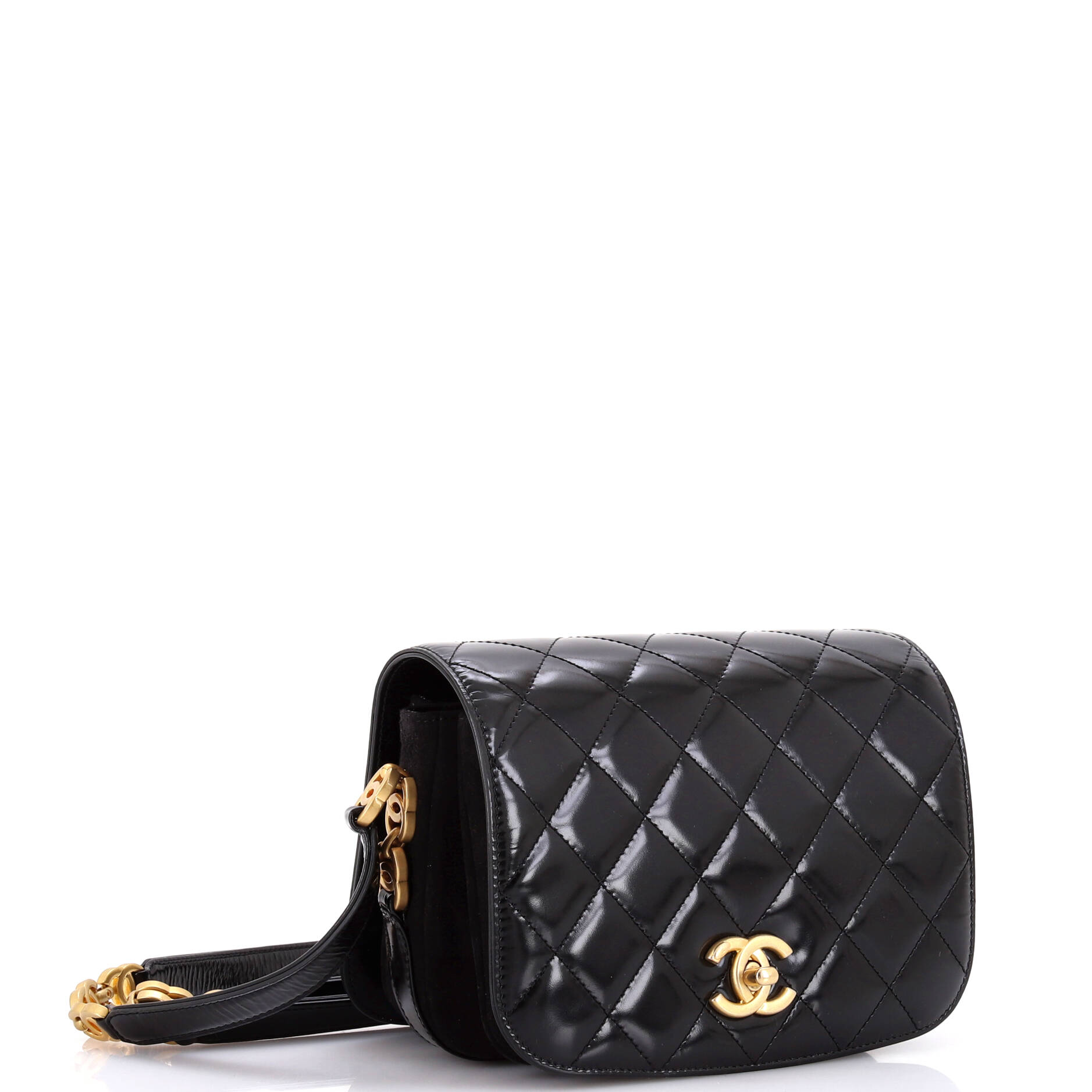 Chanel My Sweet CC Full Flap Messenger Bag Quilted Shiny Calfskin with Suede Mini