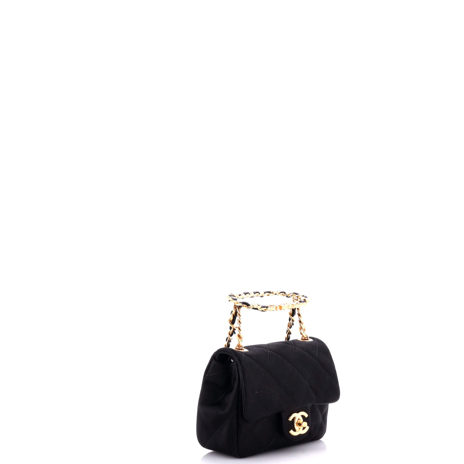 Chanel Oval Logo Chain Handle Flap Bag Quilted Satin with Crystals Mini