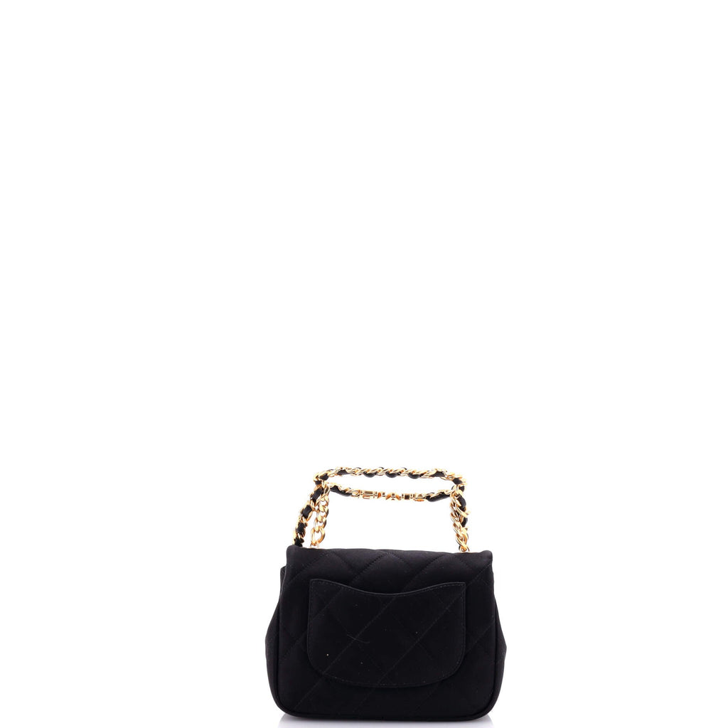 Chanel Oval Logo Chain Handle Flap Bag Quilted Satin with Crystals Mini