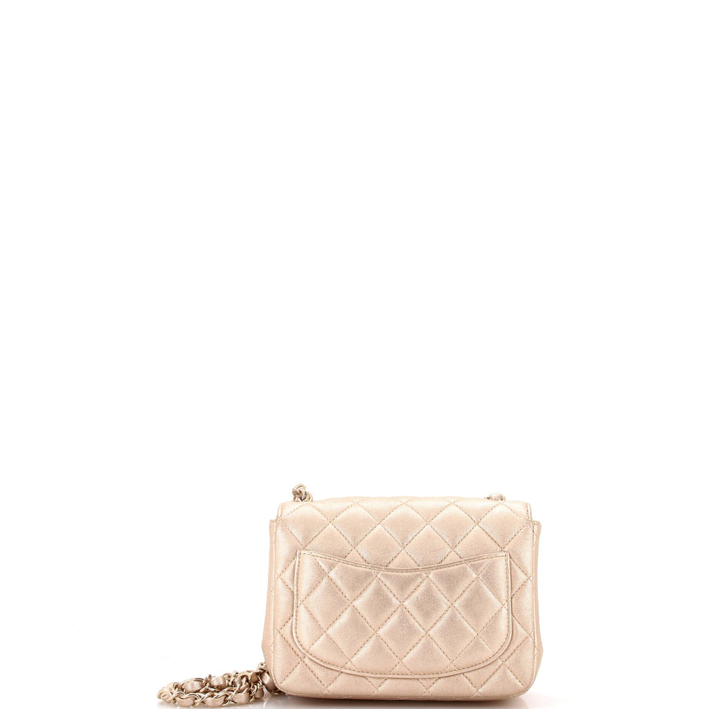 Chanel Square Classic Single Flap Bag Quilted Metallic Lambskin Mini