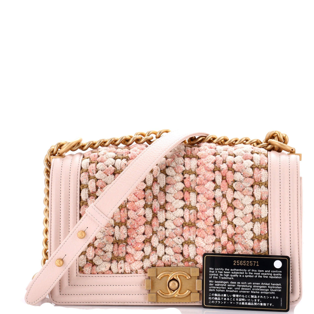 Chanel Boy Flap Bag Braided Tweed Old Medium