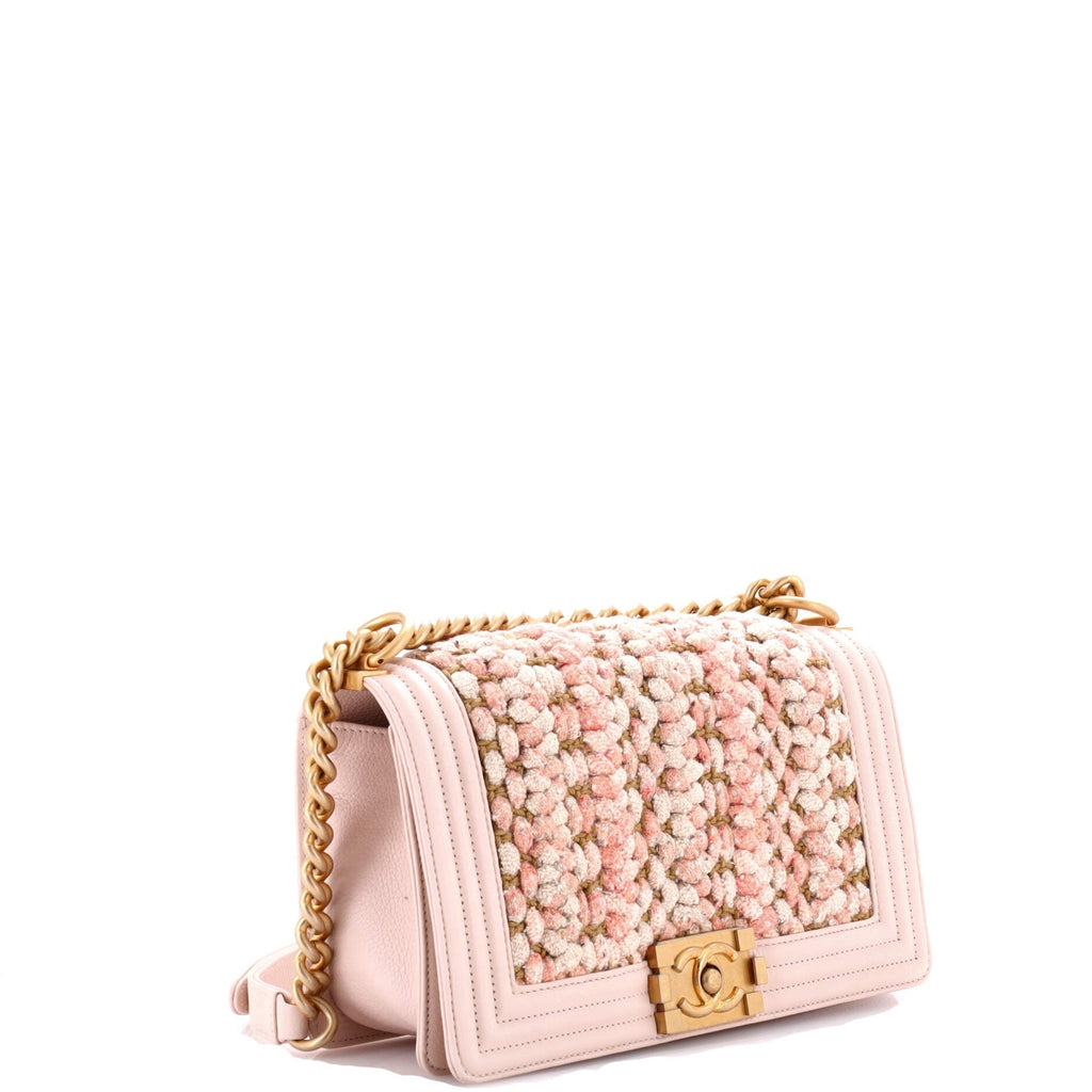 Chanel Boy Flap Bag Braided Tweed Old Medium
