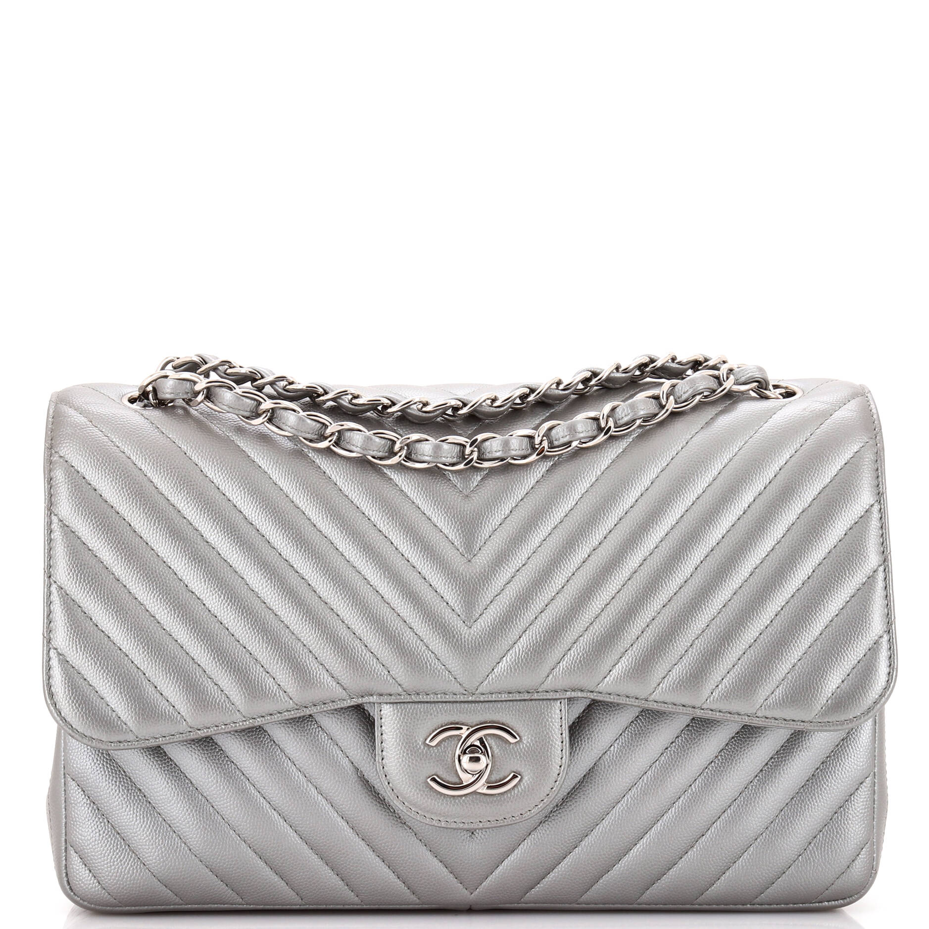 Chanel Classic Double Flap Bag Chevron Caviar Jumbo