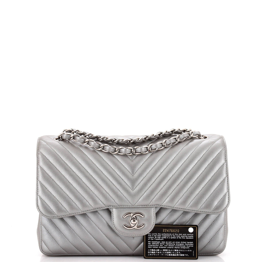 Chanel Classic Double Flap Bag Chevron Caviar Jumbo