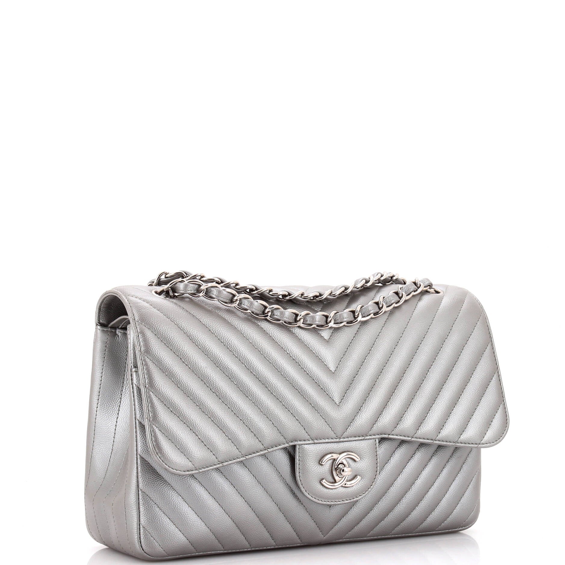 Chanel Classic Double Flap Bag Chevron Caviar Jumbo