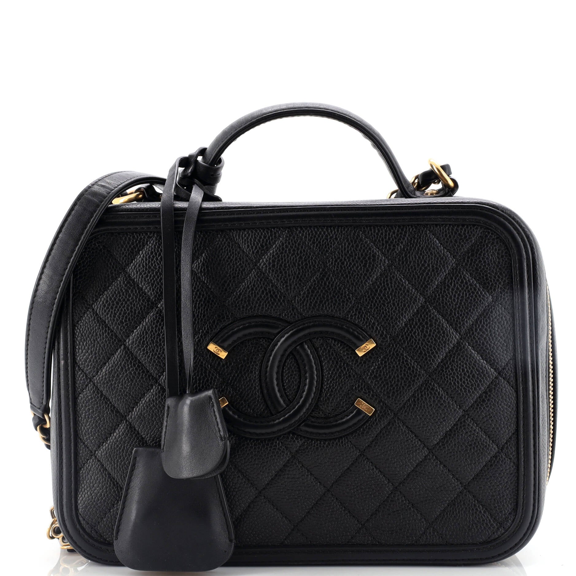 Chanel Filigree Vanity Case Quilted Caviar Large