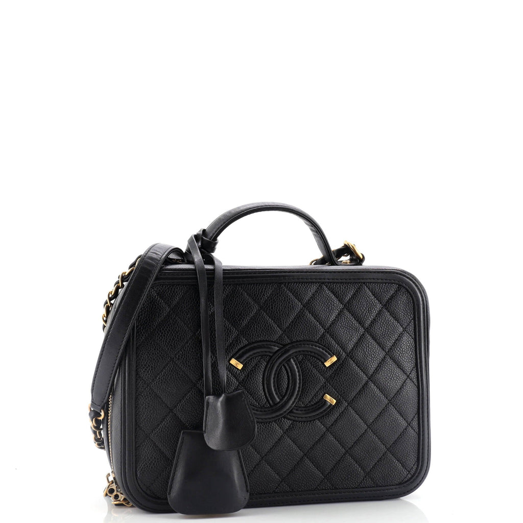 Chanel Filigree Vanity Case Quilted Caviar Large