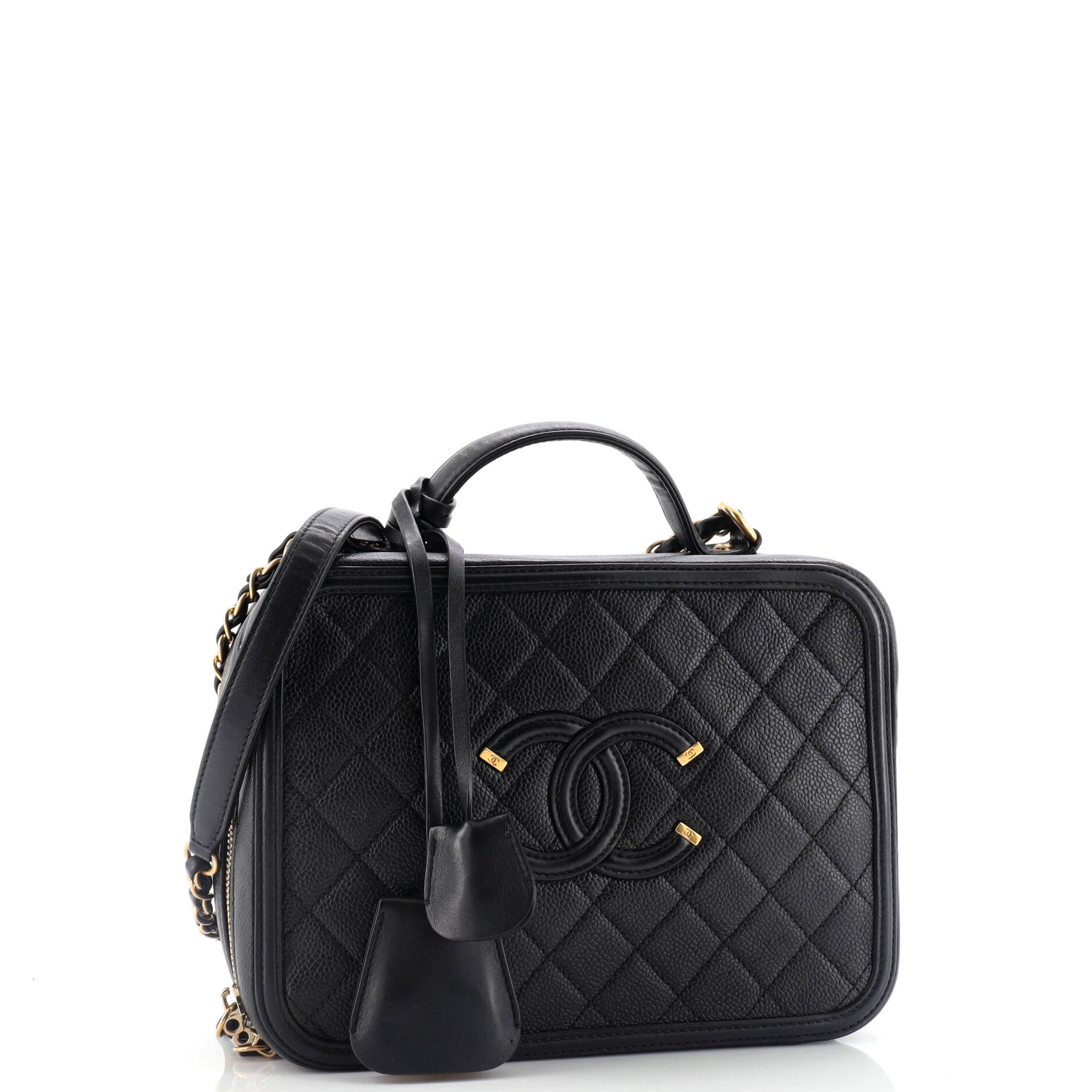 Chanel Filigree Vanity Case Quilted Caviar Large