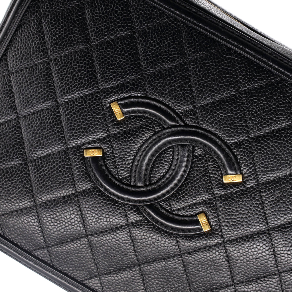 Chanel Filigree Vanity Case Quilted Caviar Large