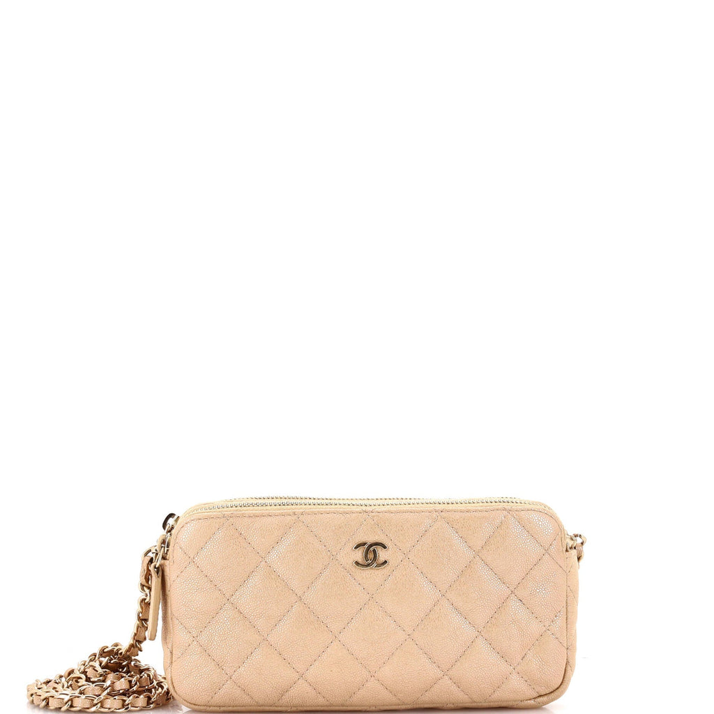 Chanel Double Zip Clutch with Chain Quilted Iridescent Caviar