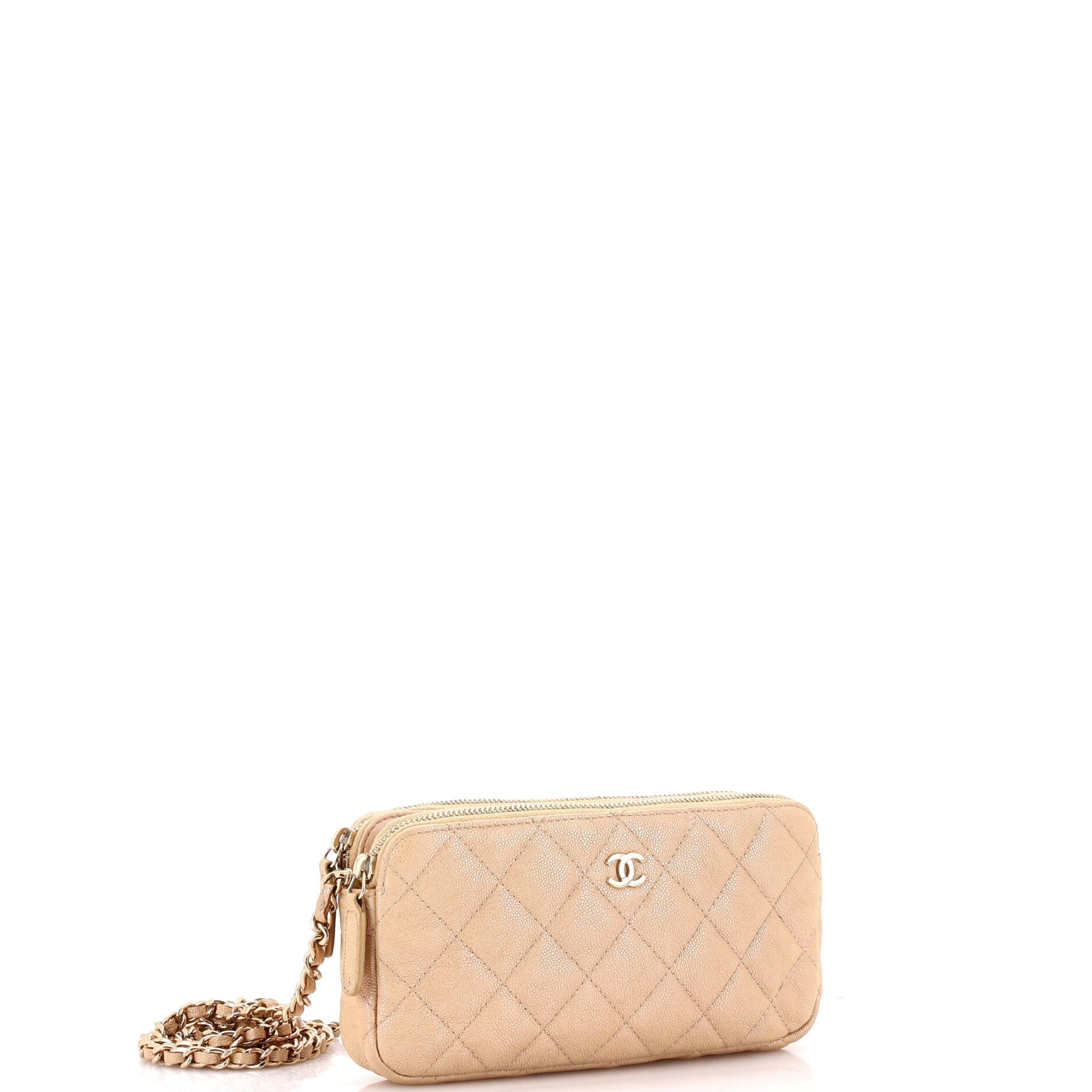 Chanel Double Zip Clutch with Chain Quilted Iridescent Caviar