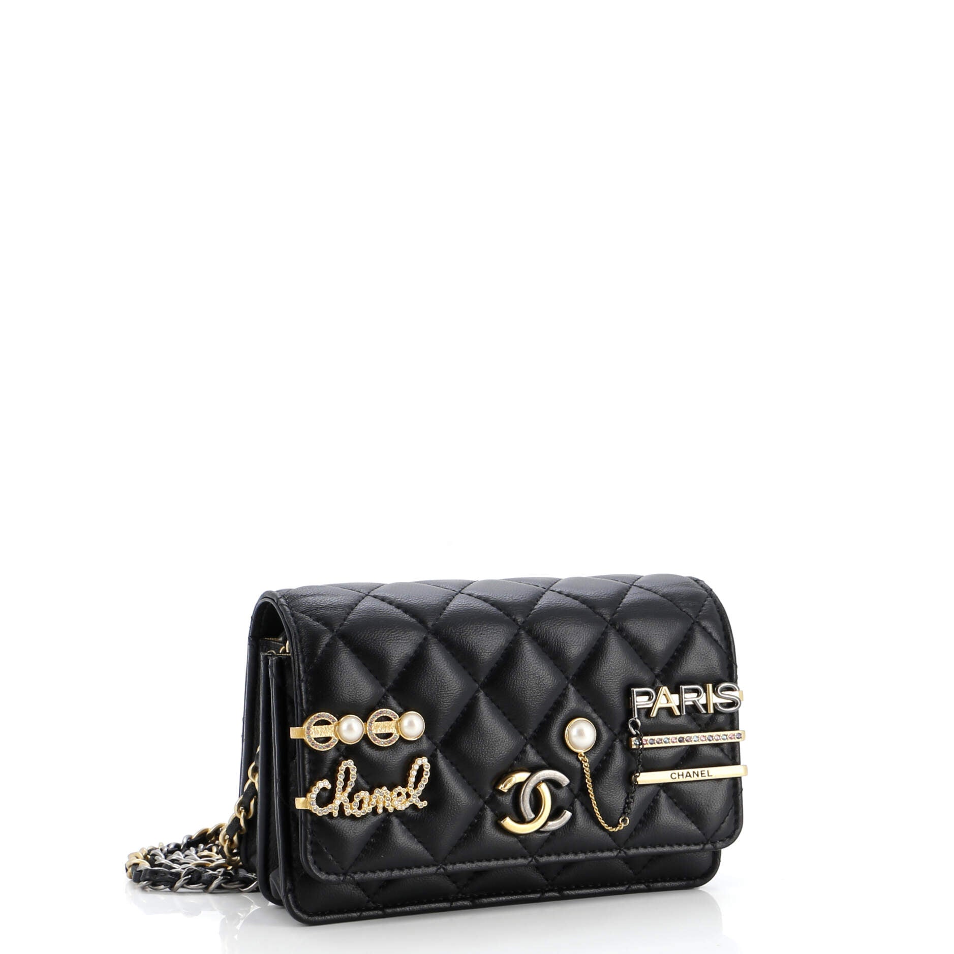 Chanel Coco Clips Wallet on Chain Embellished Quilted Lambskin Mini