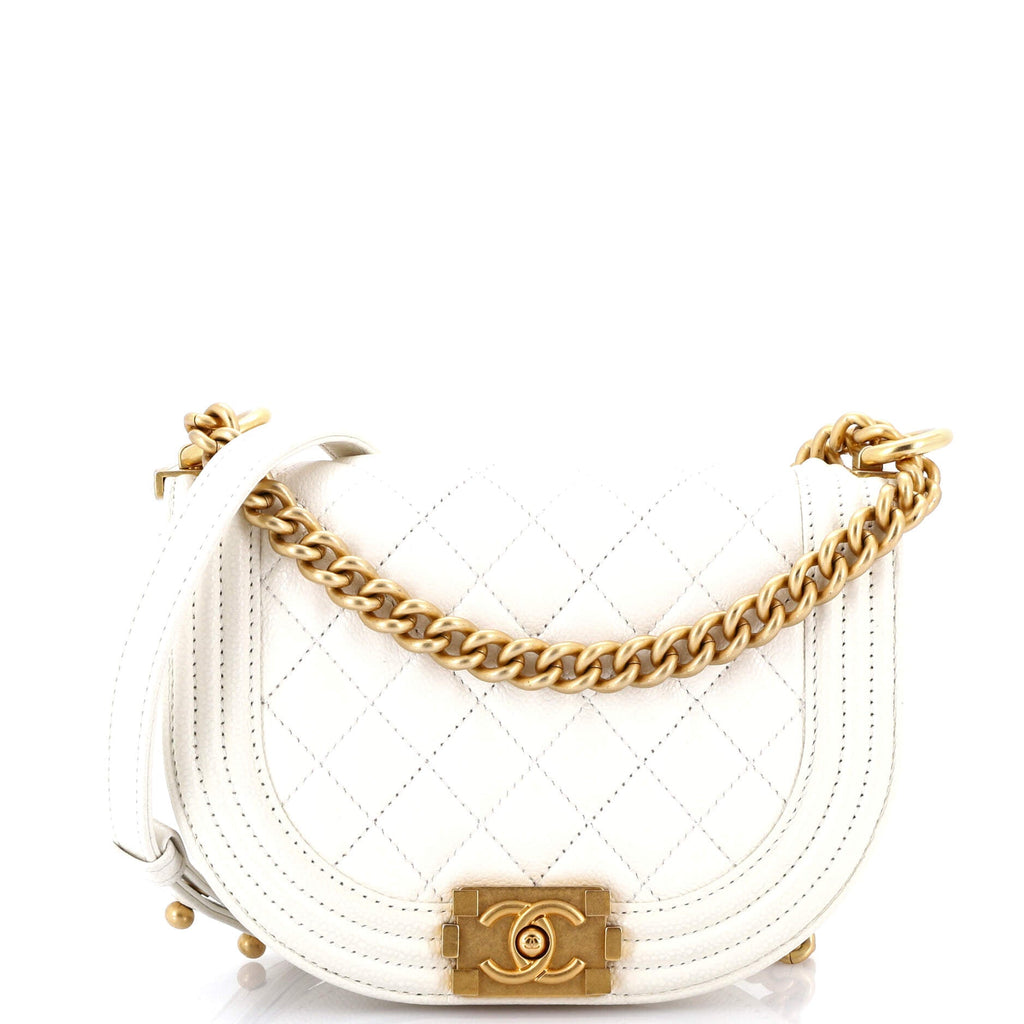 Chanel Boy Curved Messenger Bag Quilted Caviar Small
