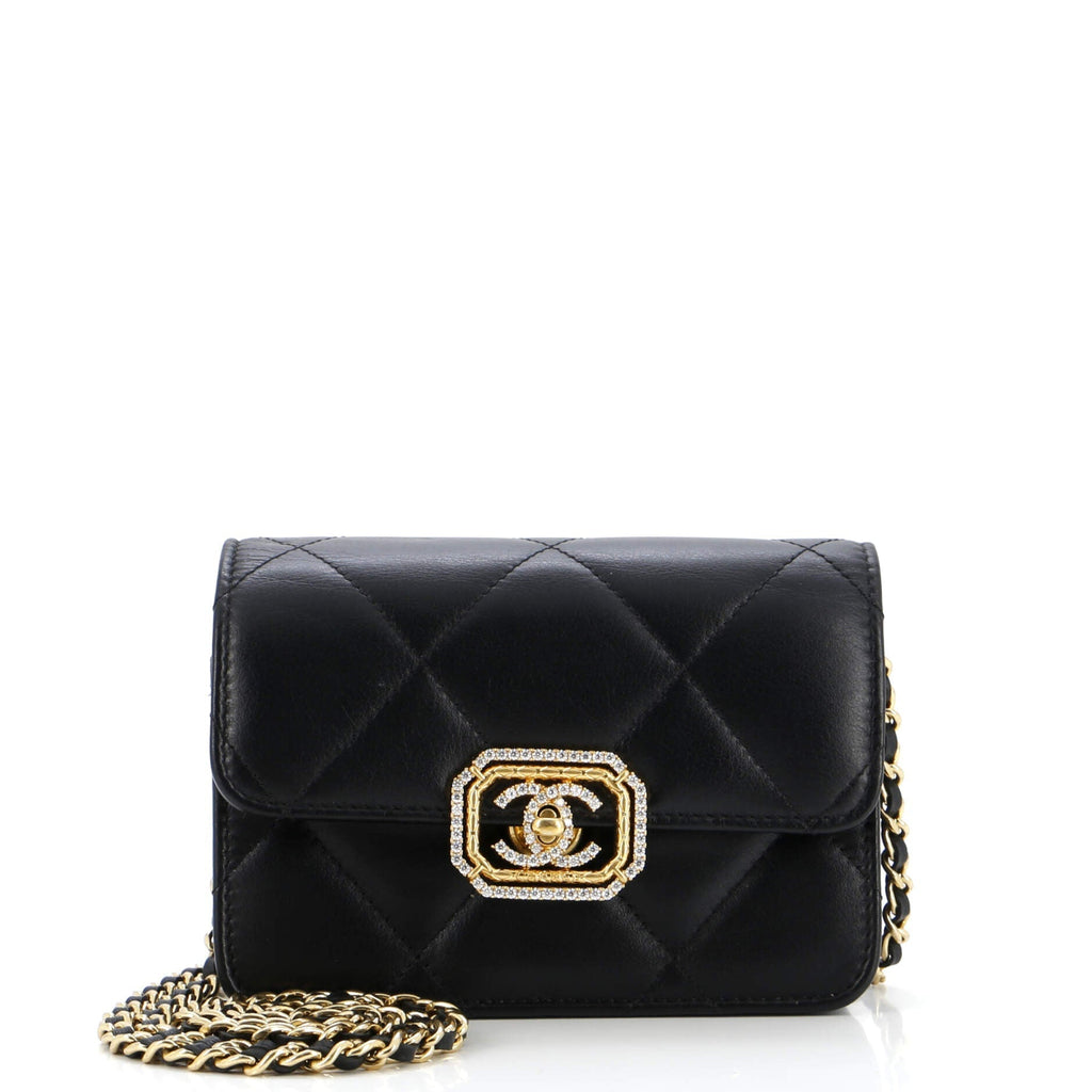 Chanel Crystal Geometric Frame CC Clutch with Chain Quilted Calfskin