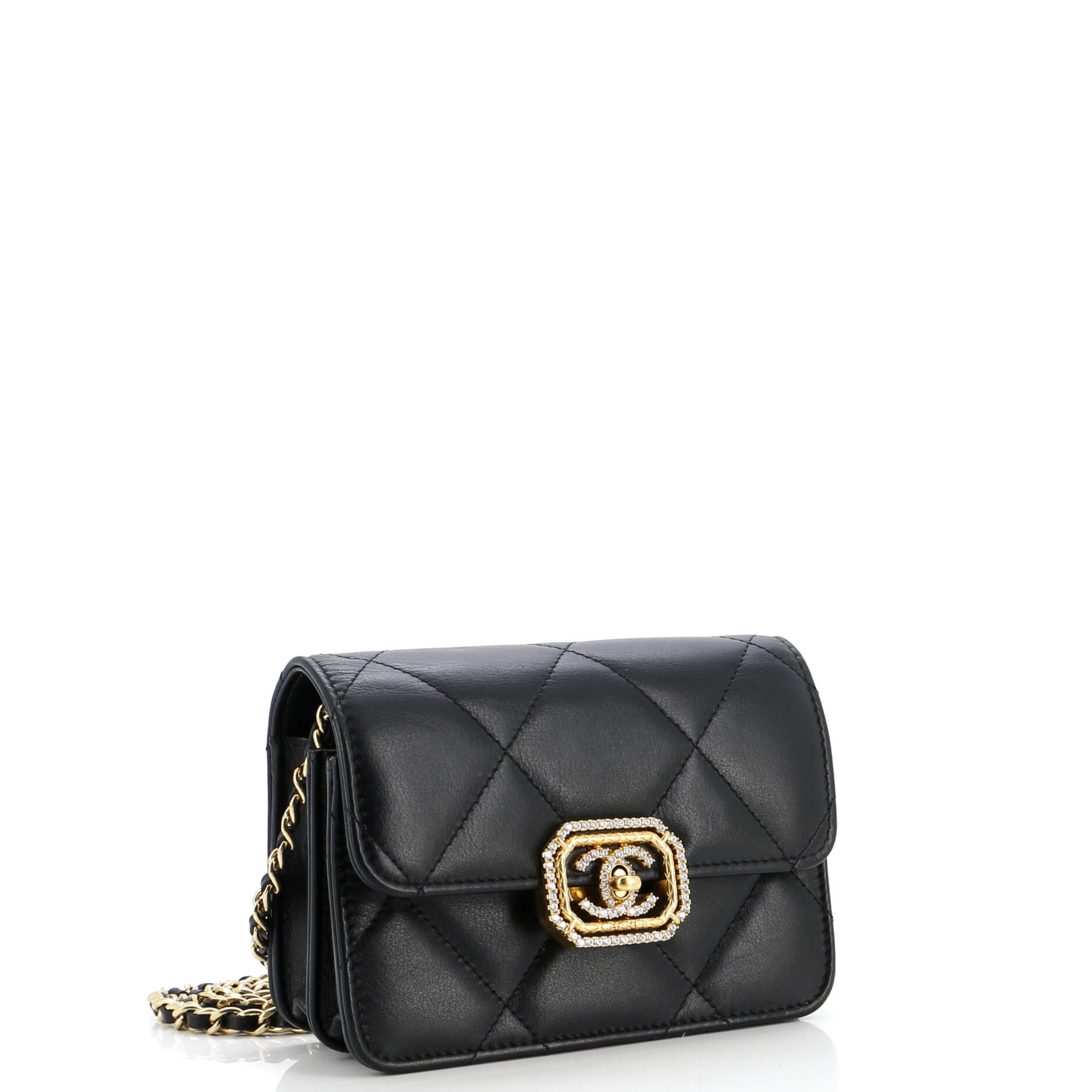 Chanel Crystal Geometric Frame CC Clutch with Chain Quilted Calfskin