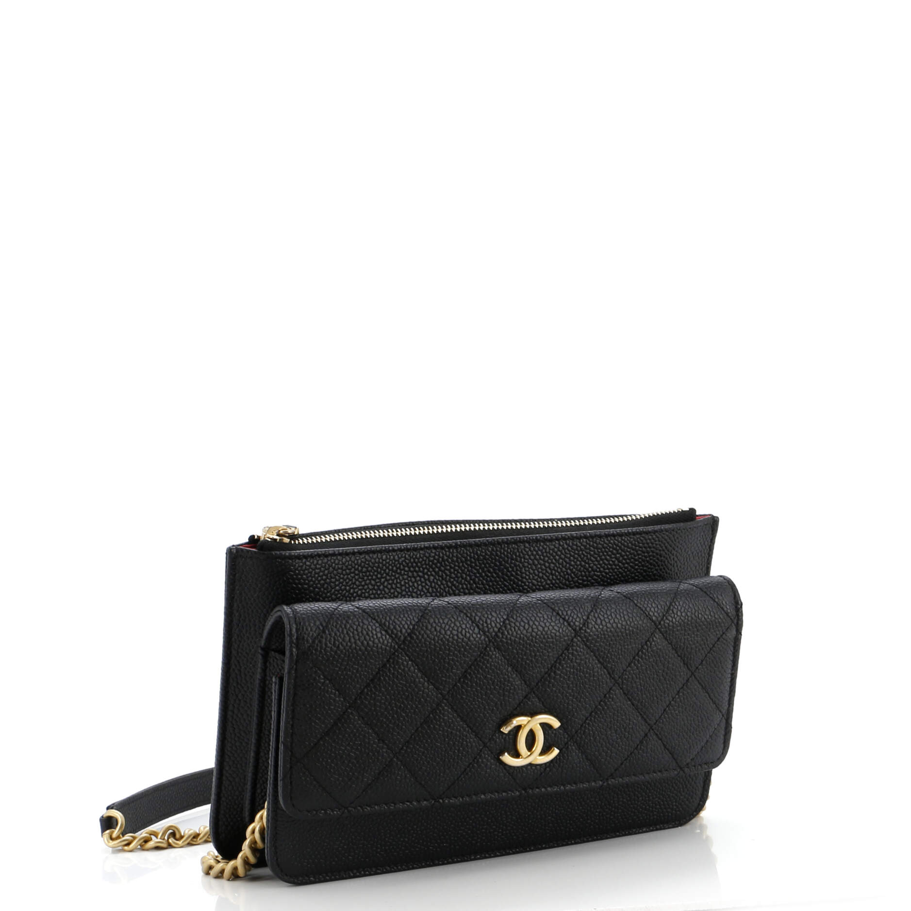 Chanel CC Front Pocket Clutch with Chain Quilted Caviar Small