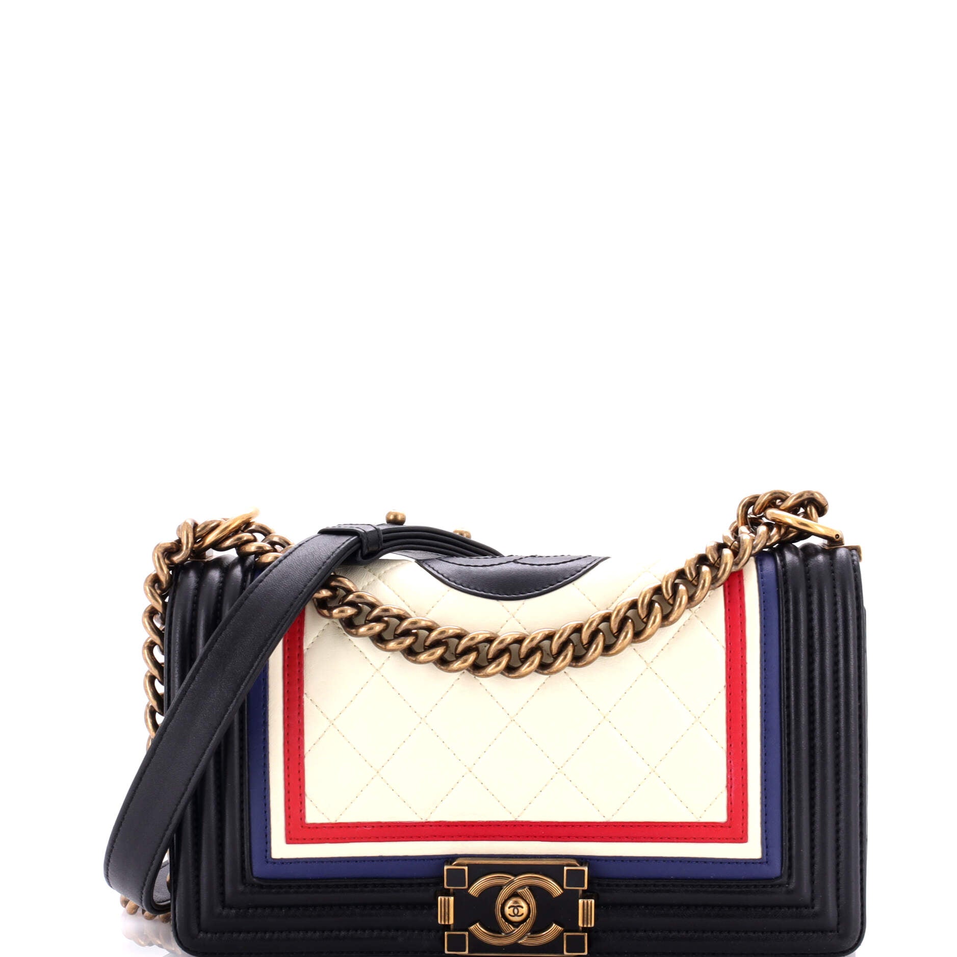 Chanel Crest Boy Flap Bag Quilted Lambskin Old Medium