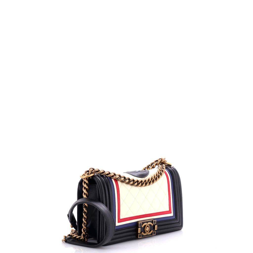 Chanel Crest Boy Flap Bag Quilted Lambskin Old Medium